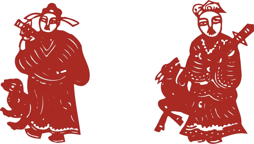 中国风中式传统喜庆民俗人物动物窗花剪纸插画边框AI矢量PNG素材【1498】